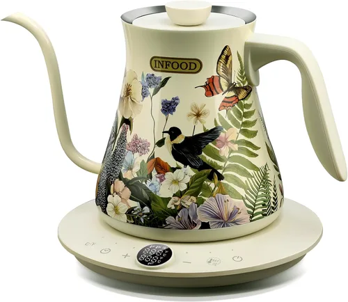 Vista 9 de INFOOD Hervidor eléctrico de cuello de cisne de 0.8L, control de temperatura preciso para café de goteo y té, ebullición rápida de agua de 1200W