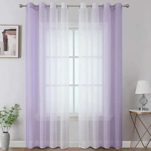 Vista 15 de Cortinas transparentes de color azul marino y negro para sala de estar, 52