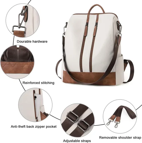 Vista 21 de CLUCI - Mochila de cuero para mujer, convertible, grande, para viajar, de diseñadora, moda, casual, bolso de hombro universitario