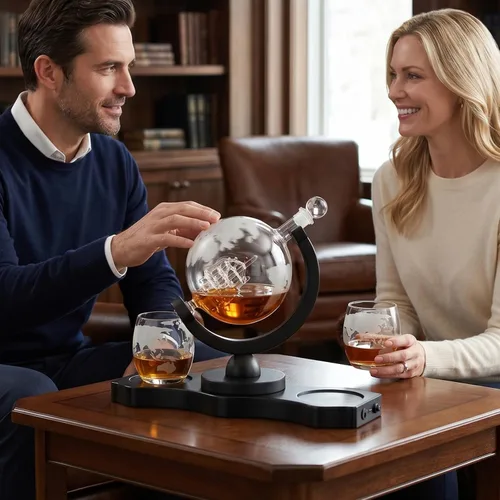 Vista 9 de Juego de decantador de whisky con globo giratorio y 2 vasos para whisky grabados - Regalos para hombres, papá, aniversario, cumpleaños, inauguración