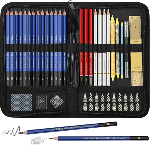Vista 9 de Pro Pencils Juego de Dibujo y Bocetos de 14 piezas de Grafito (12B - 6H) Kit de Lápices Suaves Regalo Ideal para Arte de Dibujo, Bocetos, Sombreado