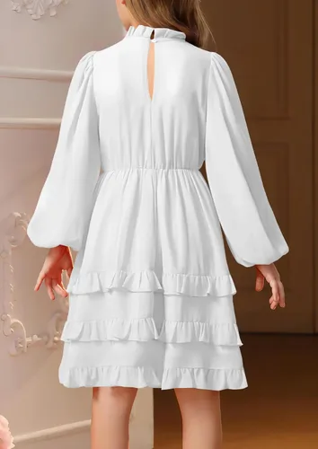 Vista 3 de MITILLY Elegante vestido de manga larga con cuello redondo y volantes para niñas de 6 a 12 años