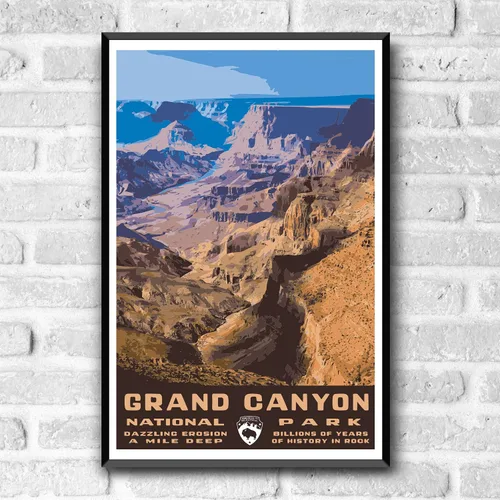 Vista 2 de Póster de viaje de estilo vintage del Parque Nacional del Gran Cañón, 8 x 10, 12 x 18, 18 x 24, 24 x 36, 4 x 6, impresión artística estilo WPA
