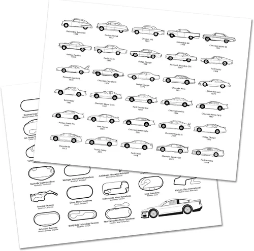 Vista 18 de Póster de pista de carreras de autos stock diseñado para fanáticos de las carreras de NASCAR para circuitos de la Serie de la Copa 2025, arte