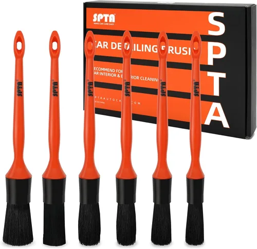Vista 9 de SPTA juego de cepillos para detalle de coche, pack de 5 cepillos suaves de pelo de jabalí con codo para limpieza automotriz elegante de superficies