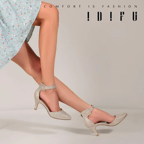 Vista 5 de IDIFU IN3 D'Orsay Zapatos de tacón bajo para mujer, zapatos de vestir puntiagudos con puntera cerrada, correa de tobillo para novia, elegante