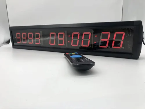 Vista 5 de AZOOU 1.8 pulgadas 10 dígitos color rojo temporizador LED cuenta regresiva/arriba montado en la pared reloj con días horas minutos segundos