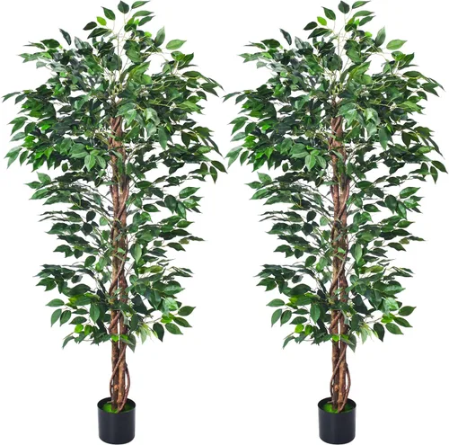 Vista 10 de HAIHONG Árbol de Ficus Artificial de 5 Pies, Plantas de Seda Artificial con Maceta de Vivero de Plástico Resistente, Árboles de Ficus Artificiales