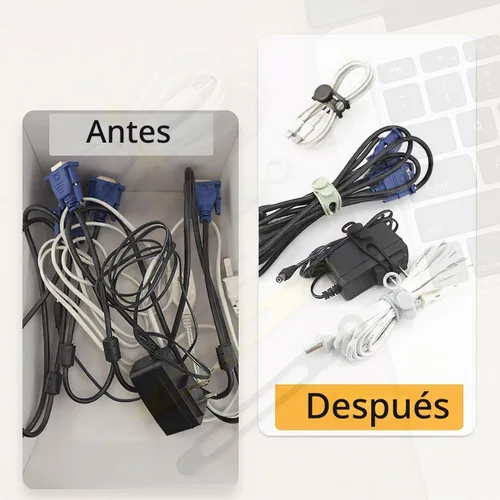 Vista 5 de 12 bridas de silicona para cables, envoltura elástica reutilizable, organizador de cables de datos y correas de gestión de cables, para cables