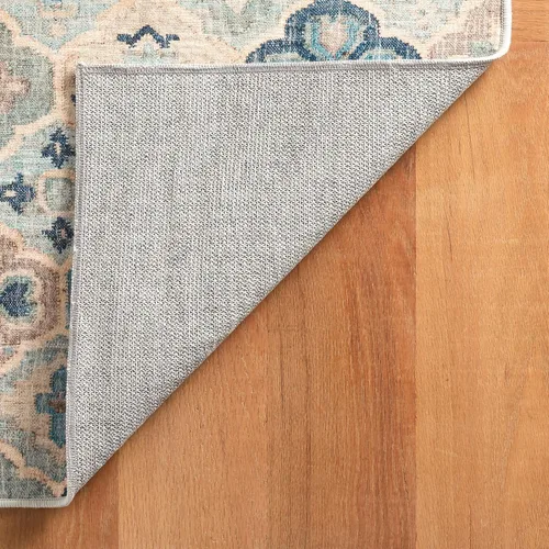Vista 6 de Dash & Albert Alfombra Pali Blue lavable a máquina, 2 x 3 pies, patrón geométrico azul