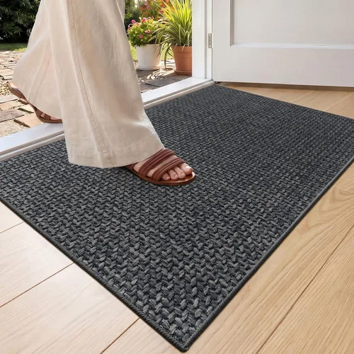 Vista 45 de Color&Geometry - Tapete para puerta delantera de 26 x 47 pulgadas, atrapador de suciedad con parte trasera de goma ultra antideslizante, perfil Caqui