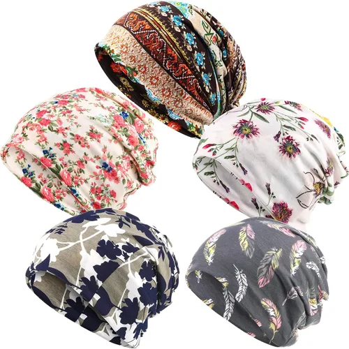 Vista 11 de SATINIOR 5 Piezas Gorro Holgado para Mujer Gorro de Quimioterapia Elástico Envolturas para Cabeza de Cáncer Pañuelo para Cabeza para Dormir