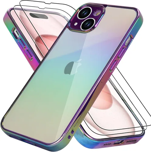 Vista 9 de Bonoma Funda magnética para iPhone 13 【Soporte para Magsafe】Protector de cámara de lujo de cristal fluorescente iridiscente con láser brillante + 2