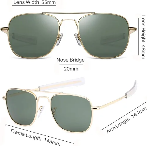 Vista 4 de Mens Aviator Sunglasses Polarized 55mm Pilot Military Square Shades with Bayonet Temples