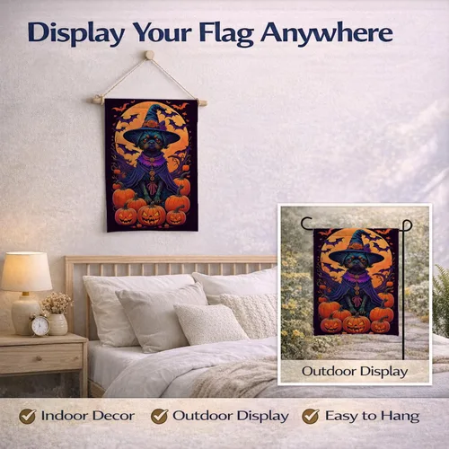 Vista 7 de Caroline's Treasures DAC1466GF - Bandera decorativa para jardín de Halloween de Affenpinscher Witchy para jardín, decoración para patio exterior