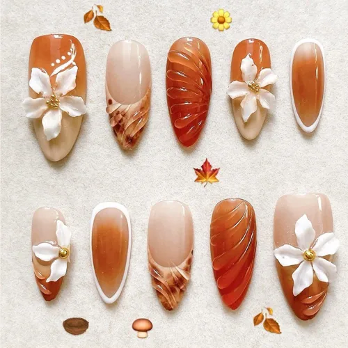 Vista 38 de Uñas postizas a presión medianas con diseño geométrico blanco almendra – 24 uñas postizas reutilizables de ABS brillante, fácil de aplicar, juego