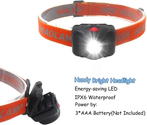 Vista 2 de Paquete de 4 faros LED de 5 W súper brillantes de un solo modo, faros delanteros impermeables y ligeros para adultos y niños, correr y acampar