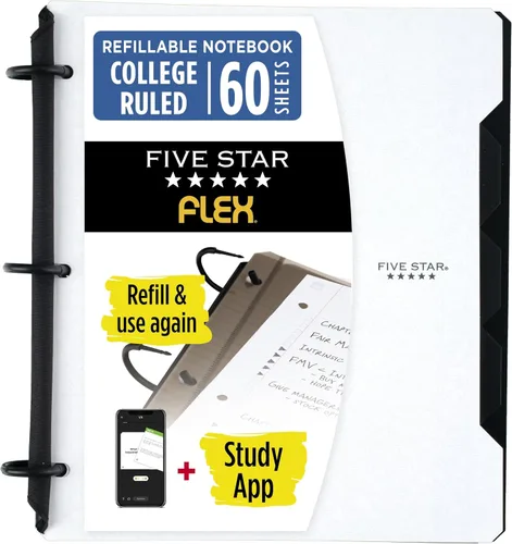 Vista 16 de Five Star Flex - Cuaderno recargable + aplicación de estudio, papel rayado universitario y carpeta de anillos TechLock de 1 pulgada con bolsillos