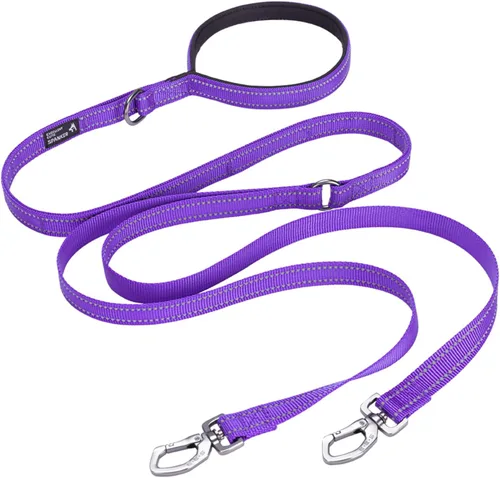 Vista 7 de EXCELLENT ELITE SPANKER Correa doble reflectante - Correa doble para perro de 5 pies con mango acolchado para dos perros que caminan y entrenan Negro
