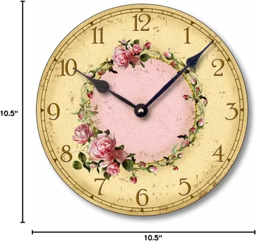 Vista 4 de Artículo C6032 Reloj estilo vintage Shabby Chic rosas rosas (10.5 pulgadas de diámetro)