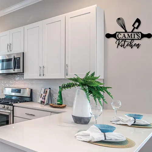 Vista 3 de Letrero de metal personalizado con nombre personalizado para cocinero de restaurante, letreros de monograma para cocina casera, regalo