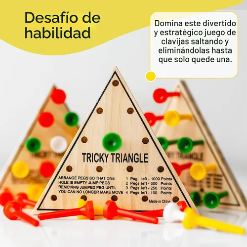 Vista 7 de Paquete de 3 – Juego de mesa con clavija triangular de madera – Mini juego de viaje retro