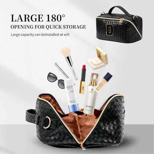 Vista 2 de Yulaviniee Bolsa de maquillaje inicial, Negro -, Bolsa de maquillaje personalizada con letra inicial