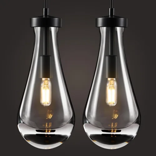 Vista 14 de Lámparas Colgantes de Gota de Lluvia para Isla de Cocina: Lámparas de Gota de Lluvia de Cristal de 2 Luces - Lámparas de Latón Dorado para sobre
