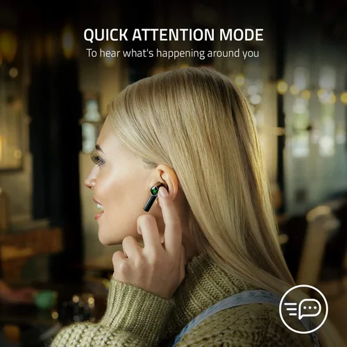 Vista 5 de Razer Hammerhead True Wireless Pro - Auriculares Bluetooth para gaming: certificados THX, cancelación activa de ruido híbrida avanzada, baja