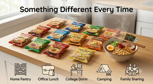 Vista 4 de FUDOBOX Paquete variado de fideos ramen instantáneos asiáticos con galletas y palillos, paquete de cuidado para estudiantes, desafío de fideos