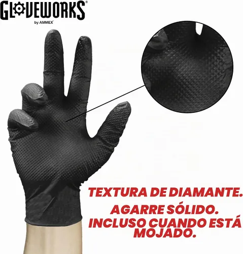 Vista 5 de GLOVEWORKS Black Nitrile Gloves 6 Mil Diamond Textured for Mechanic Work
