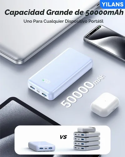 Vista 4 de YILANS Cargador portátil 50000mAh, banco de energía de 22.5W con 4 cables Azur