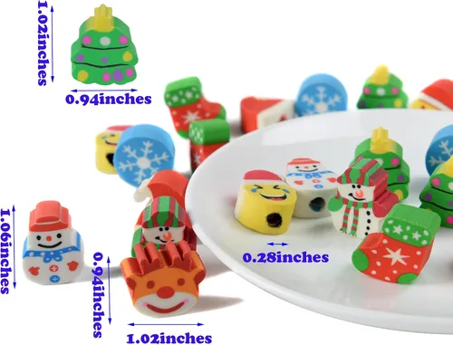 Vista 2 de 34 borradores de Navidad a granel para niños, divertidos borradores para lápices para regalos de fiesta de regreso a la escuela (34)