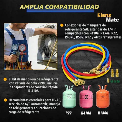 Vista 5 de Mangueras HVAC 29986 Plus II de 1/4 pulgadas, con válvula de bola compacta, 72 pulgadas