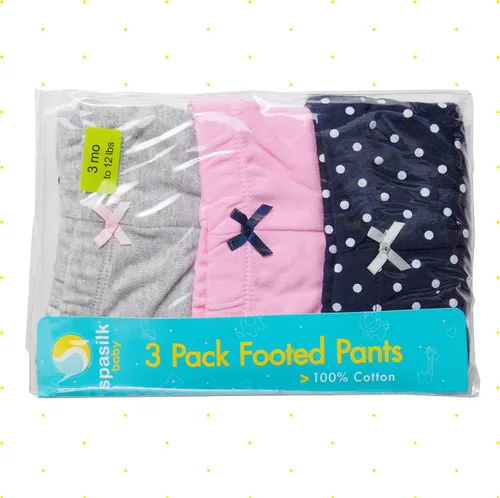 Vista 3 de Spasilk Paquete de 3 pantalones de algodón con pies para bebé niña