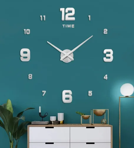 Vista 9 de Reloj de pared 3D sin marco, kit de reloj de pared grande con espejo 3D, calcomanías de número, reloj silencioso, diseño moderno para el hogar, sala