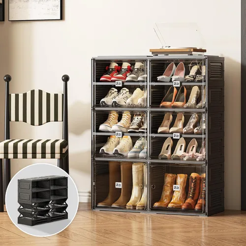 Vista 7 de Vipbox Zapatero Organizador Gabinete Negro para Entrada de Armario, Cajas de Almacenamiento de Zapatos Transparentes Apilables Almacenamiento