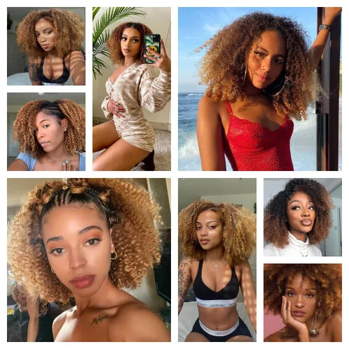Vista 6 de Paquetes de Cabello Humano Rizado Afro Kinky Ombré Mongol 8 10 12 Pulgadas 1B/30 Negro Marrón 4B 4C Paquetes de Cabello Humano Afro Kinky Rizado