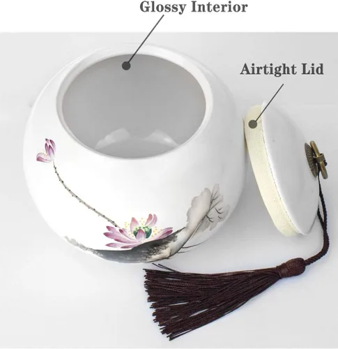Vista 2 de Dahlia Bote de té de porcelana blanca para té suelto, carrito hermético de té Jingdezhen, Lotus de pureza 1000 ML