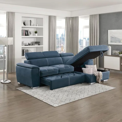 Vista 11 de Lexicon Cheyenne Sofá cama modular convertible, diván derecho, color azul