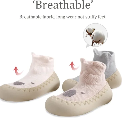 Vista 4 de Calcetines para bebés recién nacidos, zapatos de dibujos animados para el suelo, suela de goma suave, transpirable, para interiores y niñas