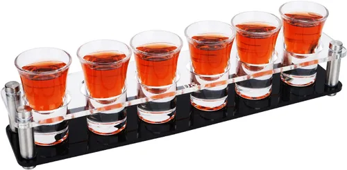 Vista 7 de D&Z Vasos de chupito de 1 onza con soporte, juego de 12 vasos de chupito de base pesada, fácil de transportar sin derrames, recipientes para beber