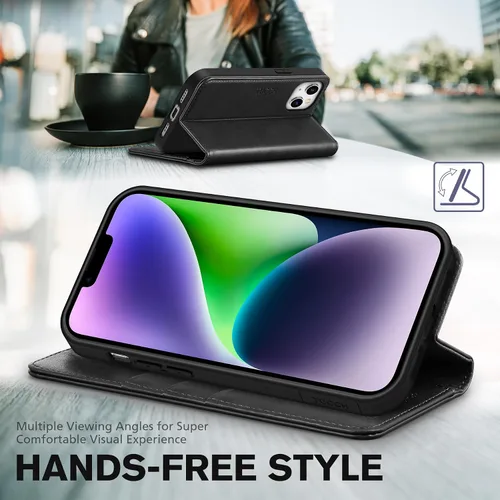 Vista 5 de TUCCH - Funda tipo cartera con 3 ranuras para tarjetas para iPhone 14 (6.1") 2022, color negro clásico