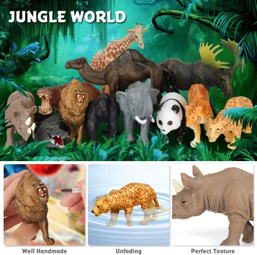 Vista 4 de Figuras de juguetes de animales de safari, 12 figuras realistas de animales salvajes de la selva, juego de animales de zoológico africano grande