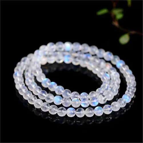 Vista 3 de Saturey Pulsera de tres vueltas de cristal curativo de piedra lunar azul natural genuina AAAAA, 0.236 pulgadas (color como se muestra)