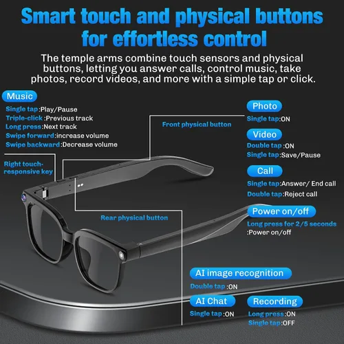 Vista 13 de Gafas inteligentes AI con cámara, video 4K, traducción en tiempo real