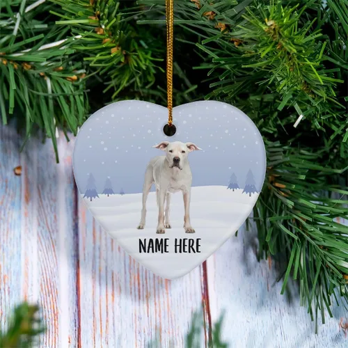 Vista 2 de Personalized Name Dogo Argentino Standing White Christmas Tree Ornaments Ceramic Heart Decorations Gifts for Dog Lovers
