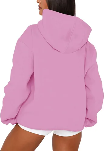 Vista 3 de PRETTODAY Sudadera con capucha de gran tamaño para mujer, sudadera casual de manga larga, color liso, suelta