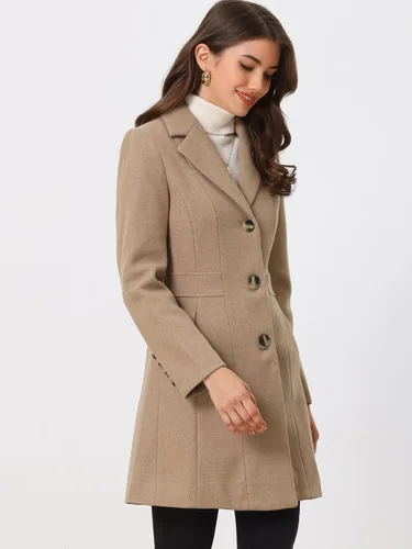 Vista 3 de Allegra K Abrigos de invierno largos con solapa y un solo pecho para mujer