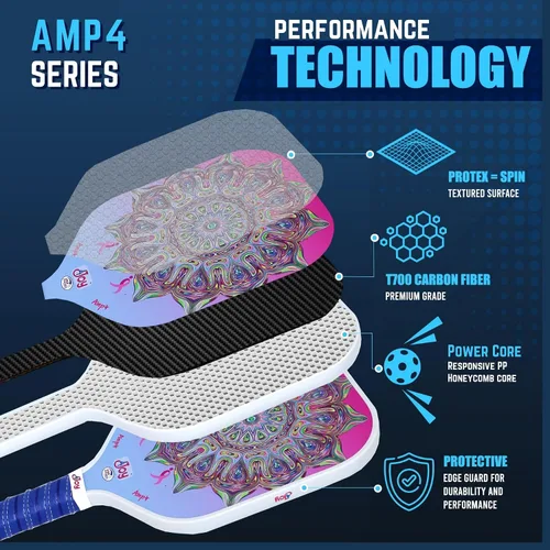Vista 5 de 4Joy Pickleball Paddle Serie Amp4 – T700 de fibra de carbono Pickleball sin palas – Raquetas profesionales de pickleball para mujeres y hombres